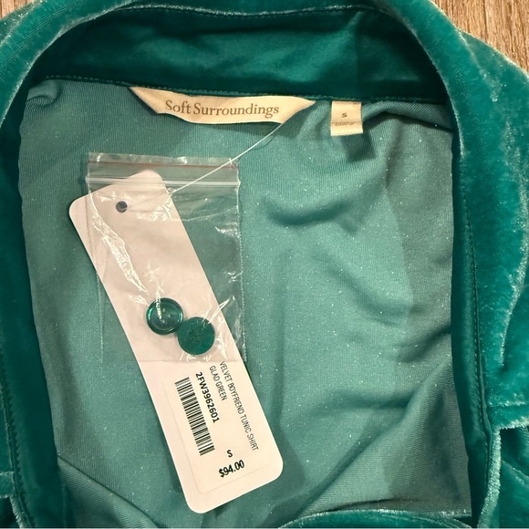 NWT Soft Surroundings Velvet Boyfriend Tunic Top Women’s S Button Up Green Boho - Picture 7 of 11